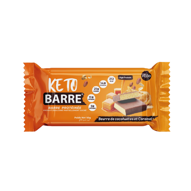 KETO BARRE Barre protéinée Beurre de cacahuètes & Caramel 50g